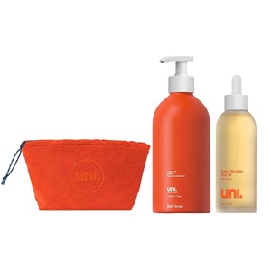 image:imageuni The Body Glow Kit  Golden Microalgae Body Oil 100ml 24Hour Body Serum 90ml Terry Bag  Hydrating Firming amp Exfoliating Skincare Set